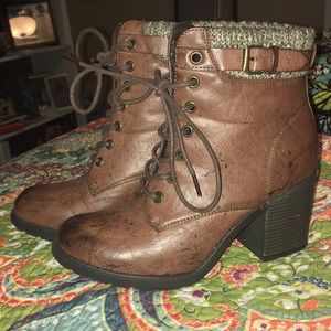 Brown lace up ankle booties